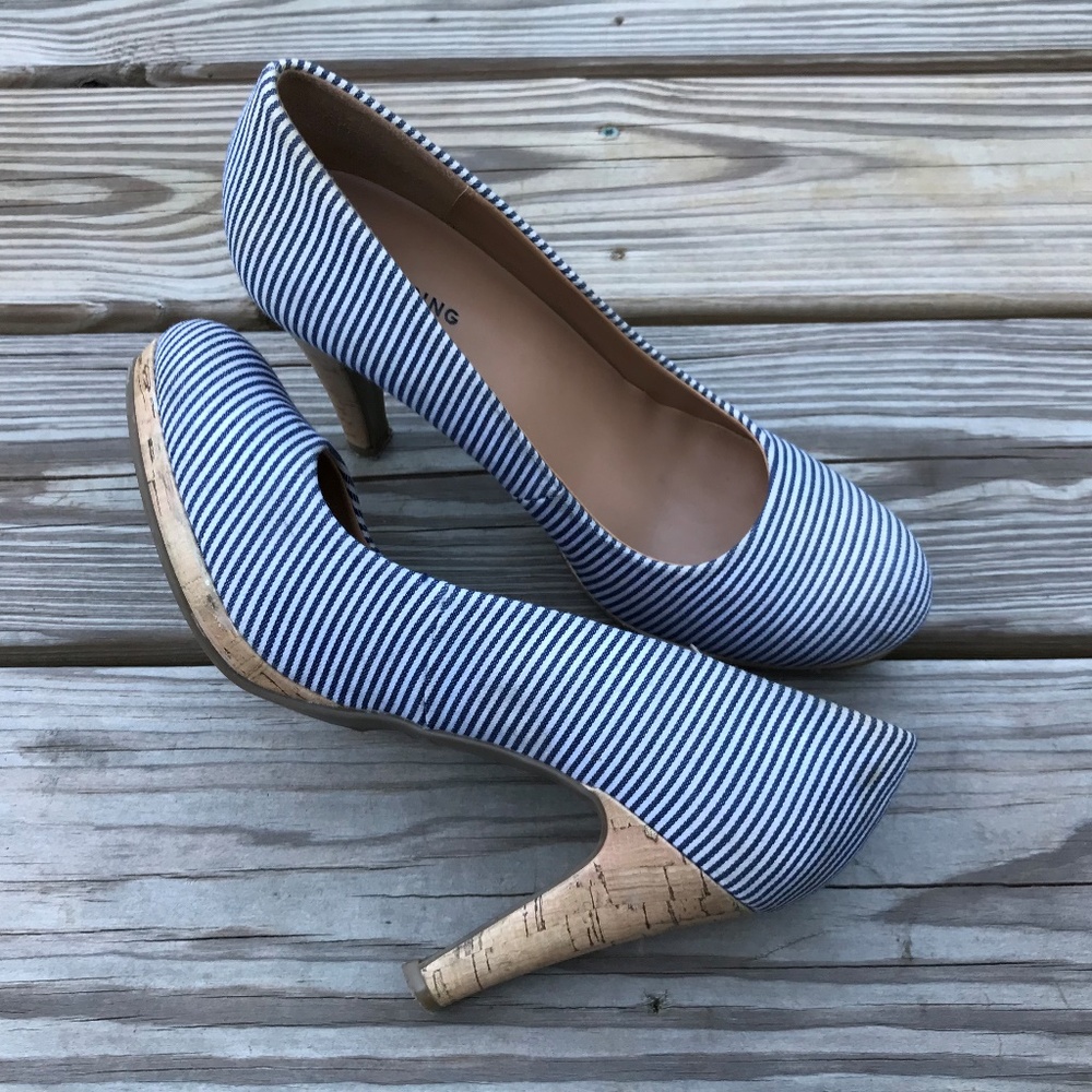 Call it Spring Women Heels Shoes Blue/White Stripe - Picture 2 of 8